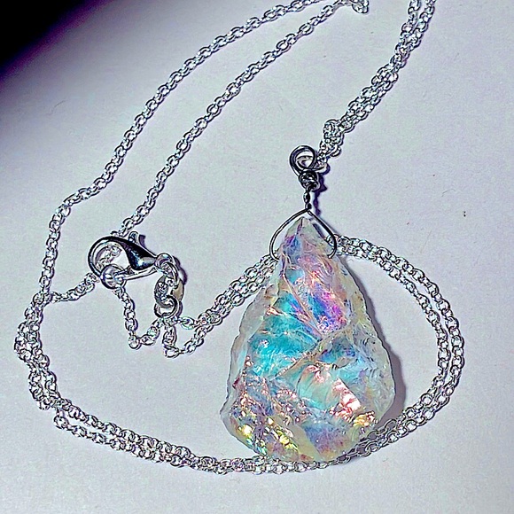 BOGO!! 🔮✨ Angel Aura Quartz Hand Crafted Pear Pendant w/ Sterling Silver chain - Picture 3 of 14